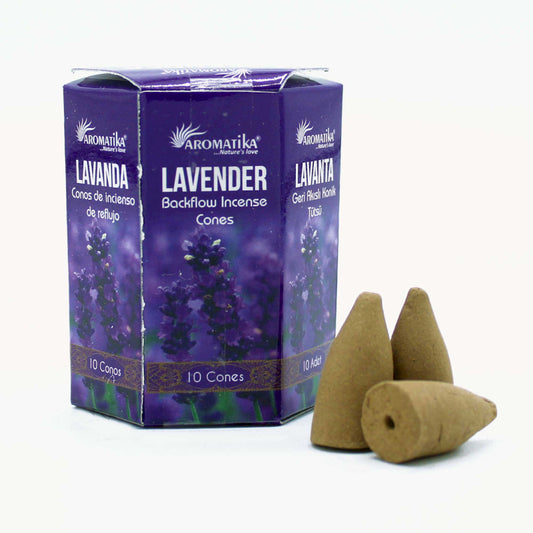 Conos de incienso backflow de lavanda para cascada de humo, perfecto para relajación y aromaterapia.