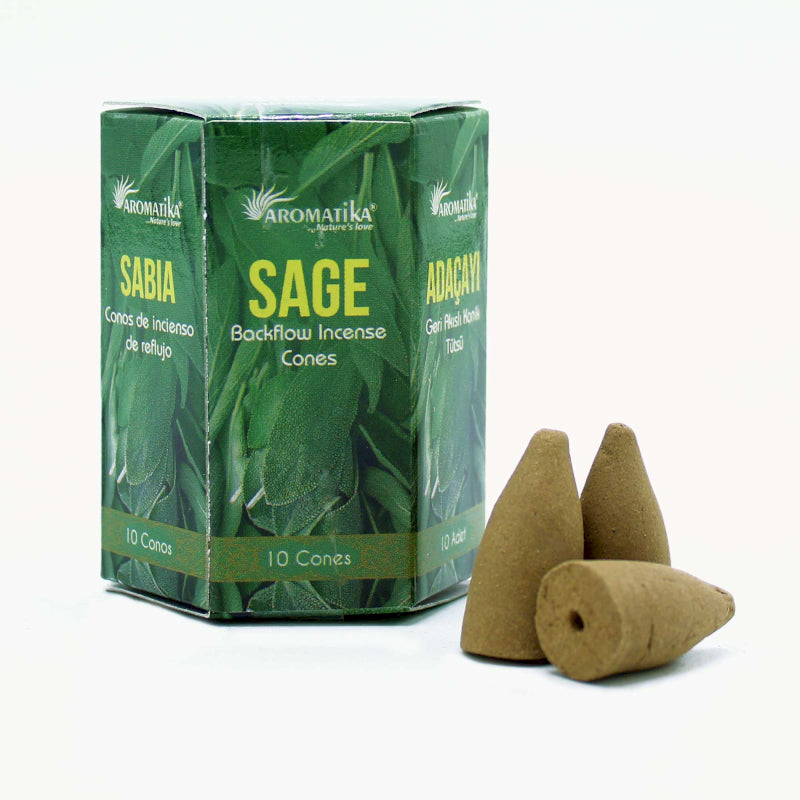 Conos de incienso de reflujo de salvia para limpieza energética y rituales espirituales.